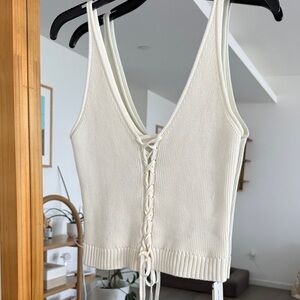 Reformation Cream Lace-Up Ribbed Camisole